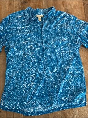 Kona Kai Hawaiian Shirt for Men Silk Blend Blue Aloha Summer Hawaii Shirt 2XL